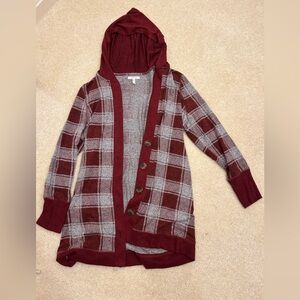 Maurices Maroon and Gray Knit Cardigan